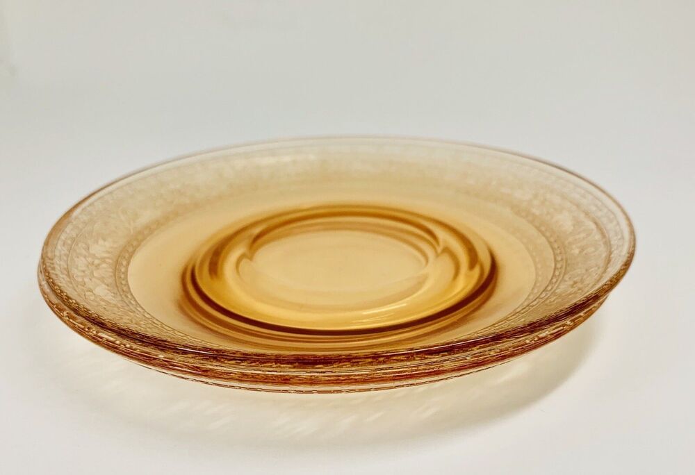 Foster Seville Amber Depression Glass Etched SAUCER / Side Plate 6” Round Edge